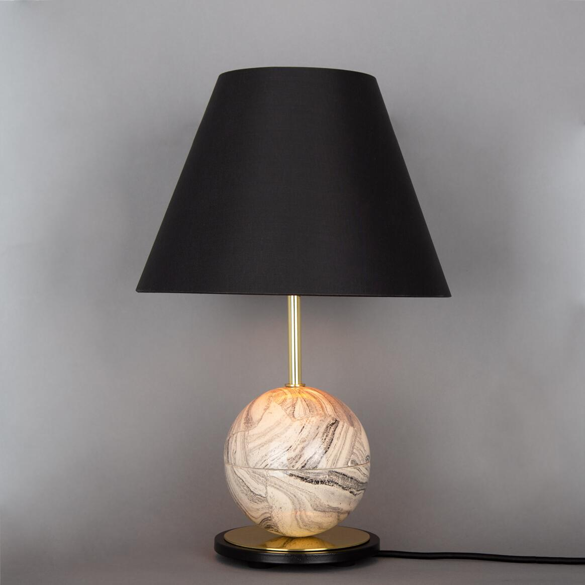 Mullan Byrd Marbled Ceramic Table Lamp with Fabric Shade - Polished Brass Finish