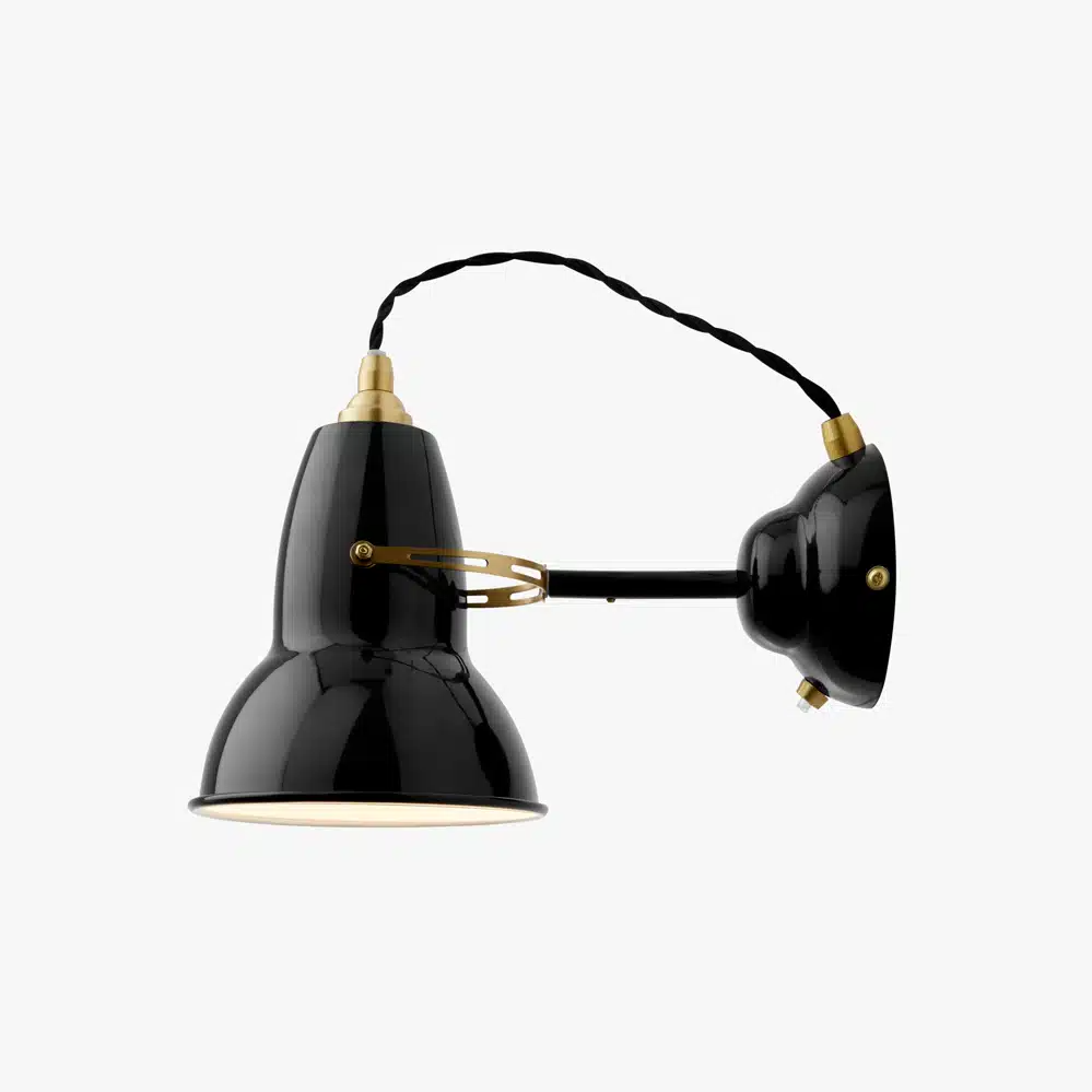 Anglepoise Light - Original 1227 Brass Wall Light Jet Black - Jet Black Finish - Steel Shade and Wall Plate