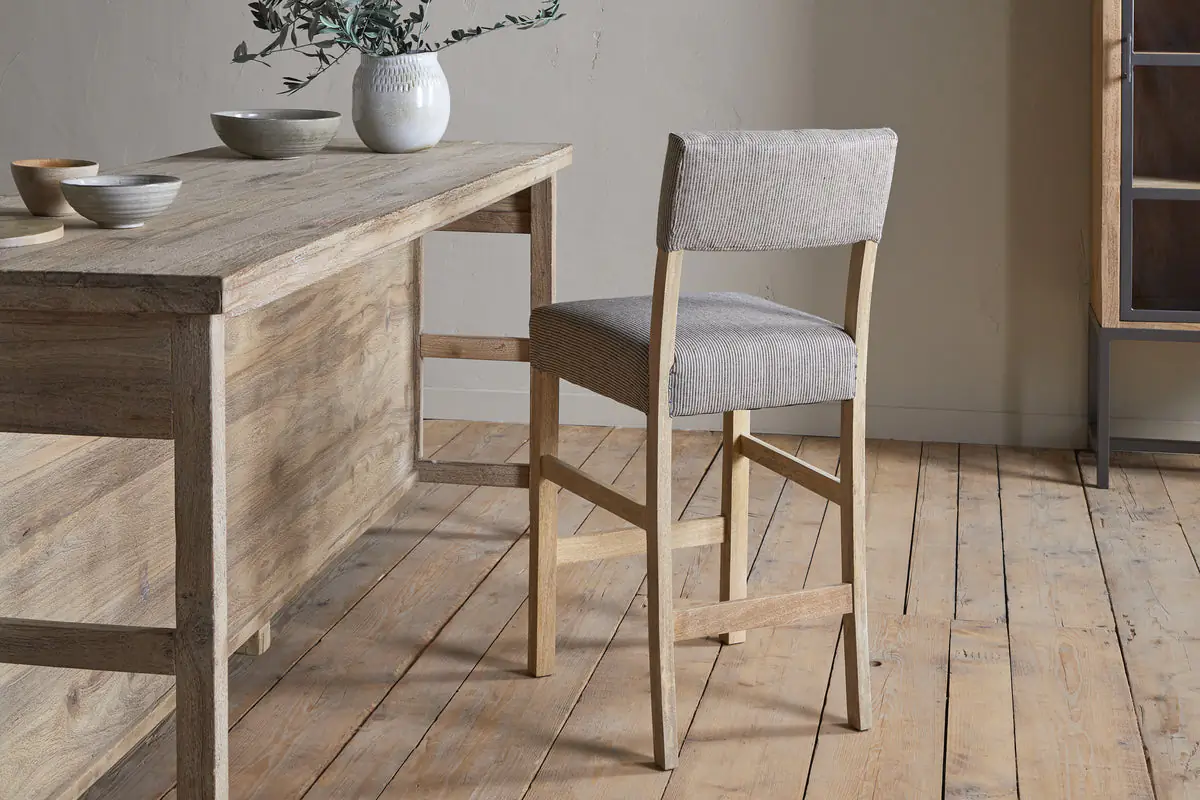 Nkuku - Nadeeka Linen Upholstered Counter Chair - Soft Grey