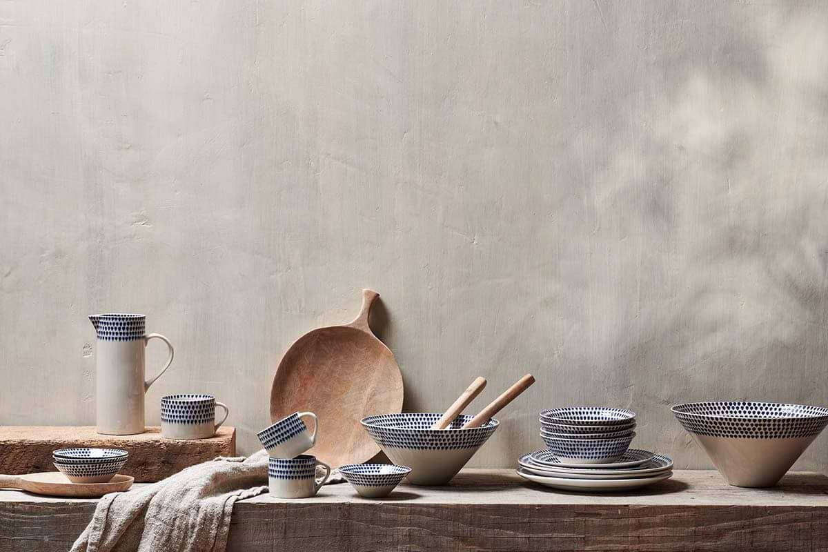 Nkuku - Indigo Drop Serving Bowl - Cream & Indigo - Medium