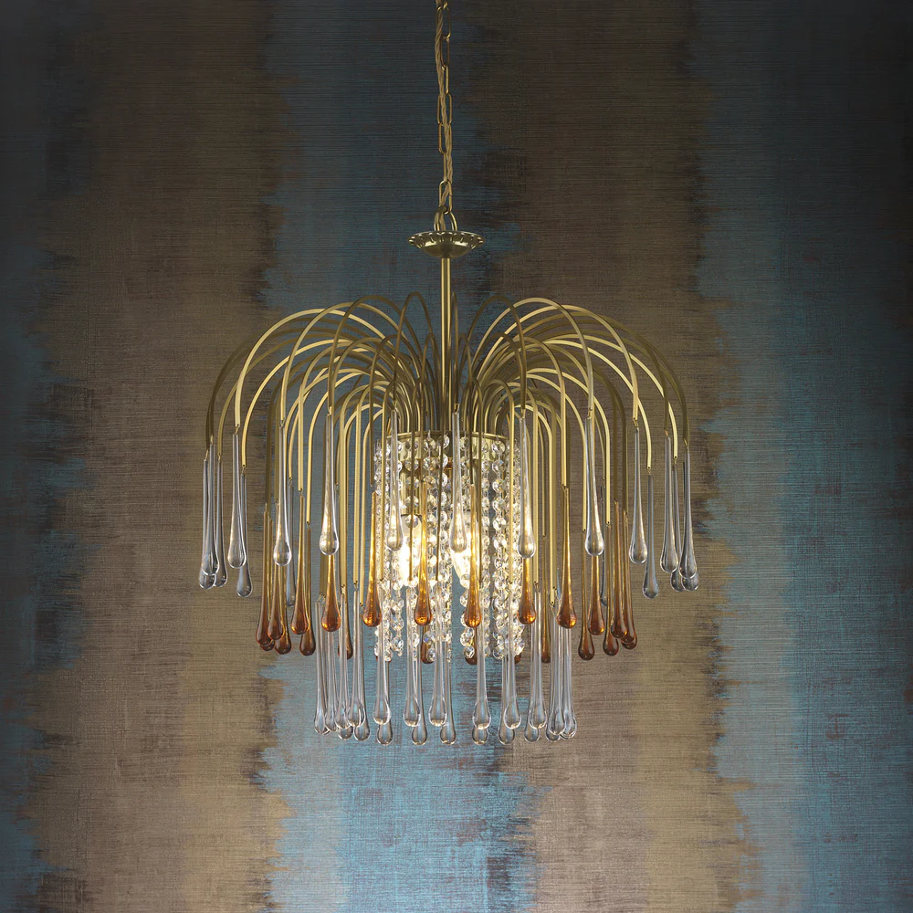 Northern Light - Evie Chandelier Ceiling Lights - Georgian Brass Amber Glass Finish