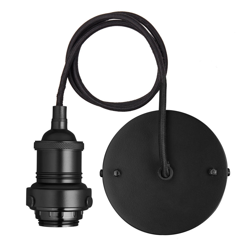 Industville - Brooklyn Dome Pendant Light - 8 Inch - Black Shade - Black Pendant Holder