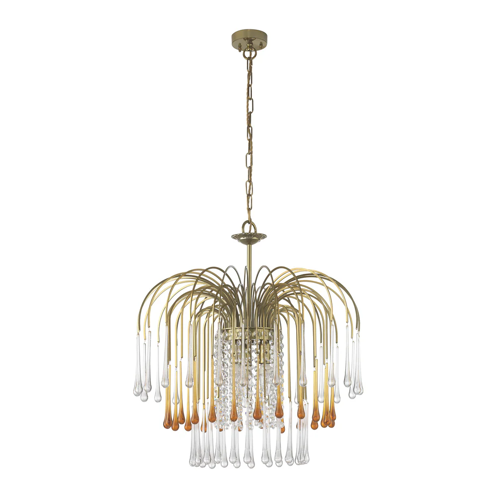 Northern Light - Evie Chandelier Ceiling Lights - Georgian Brass Amber Glass Finish