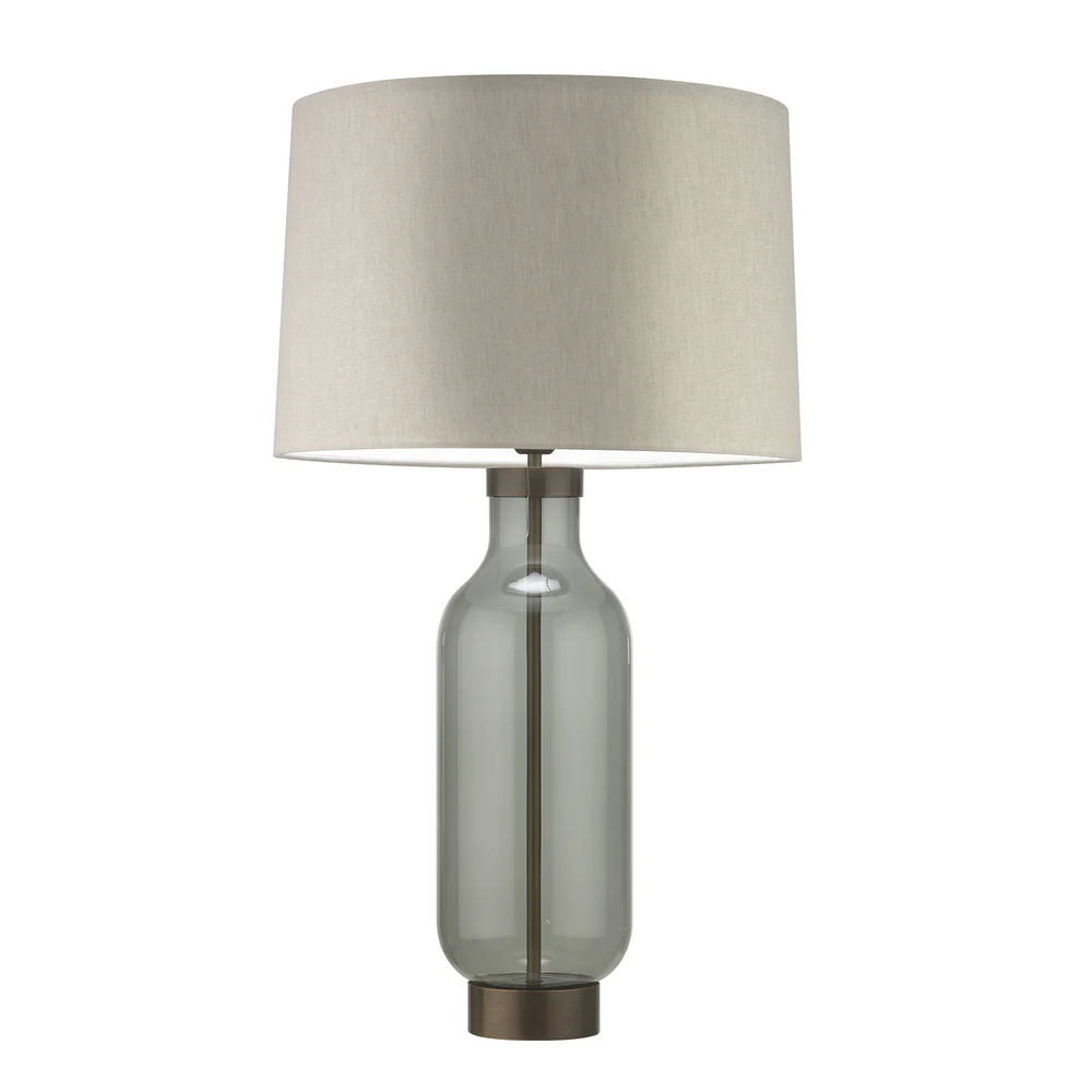 Northern Light - Norton Table Lamp - Oiled Bronze Smoked Glass Finish - 18" Soho Drum Oatmeal Linen Shade