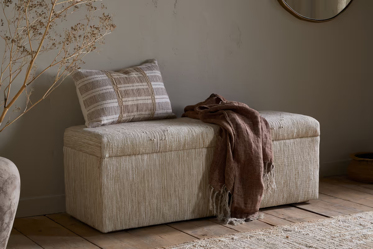 Nkuku - Aranya Cotton & Jute Upholstered Storage Bench - Natural
