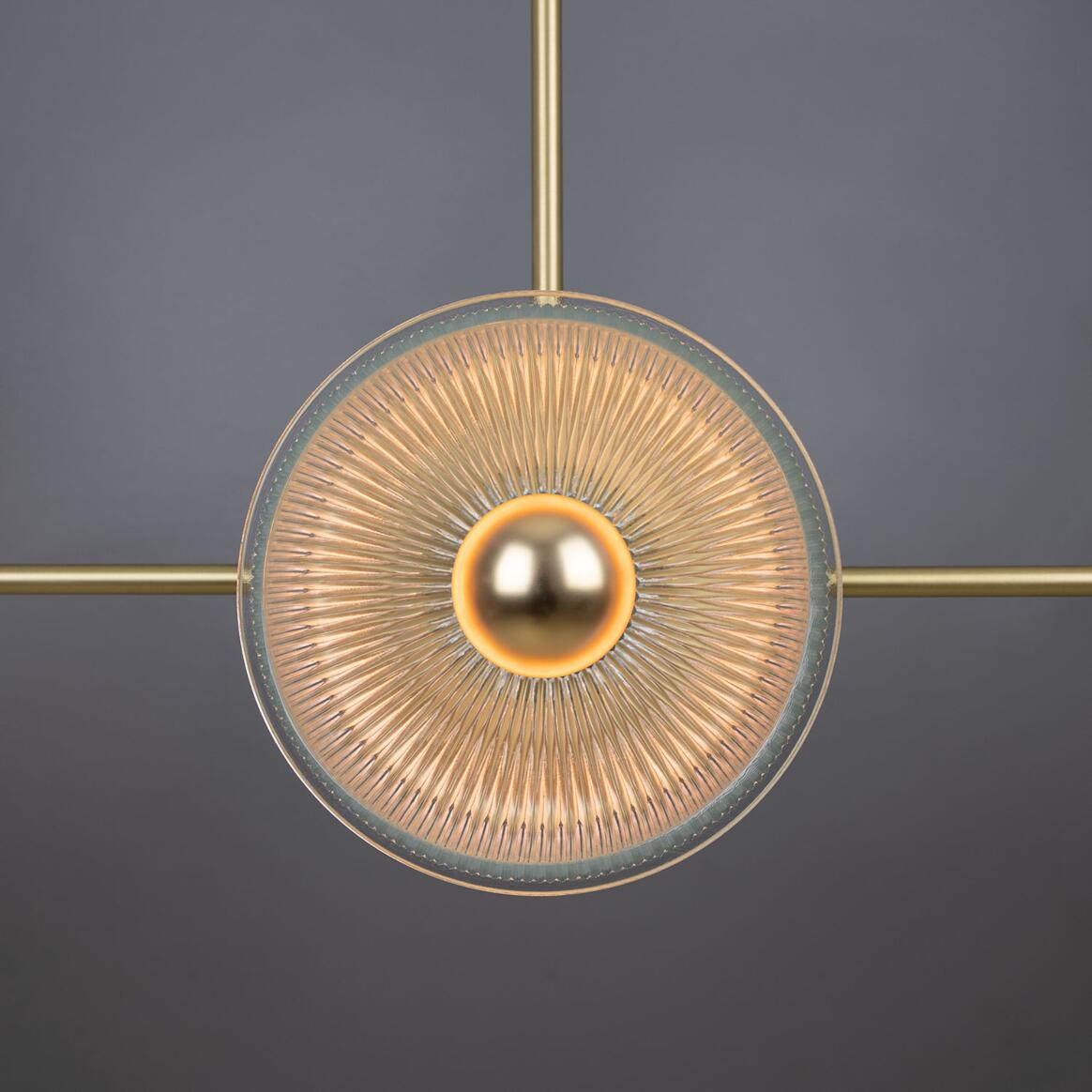 Mullan Eclipse Brass and Prismatic Glass Dish Chandelier - Satin Brass Finish