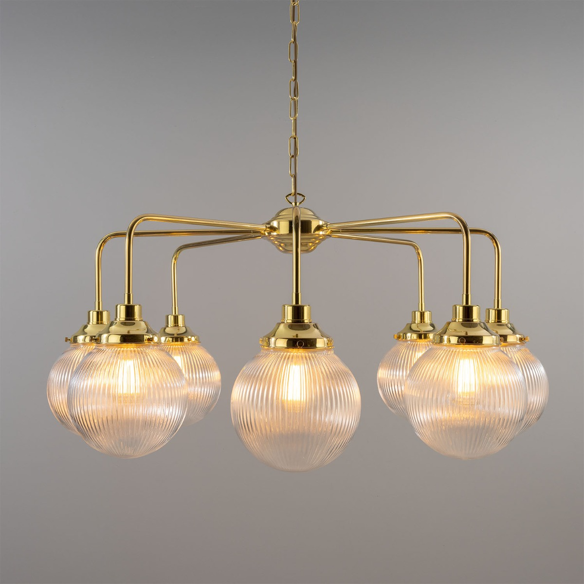 Mullan Genoa Eight Light Prismatic Glass Chandelier 109cm IP20 - Polished Brass Finish