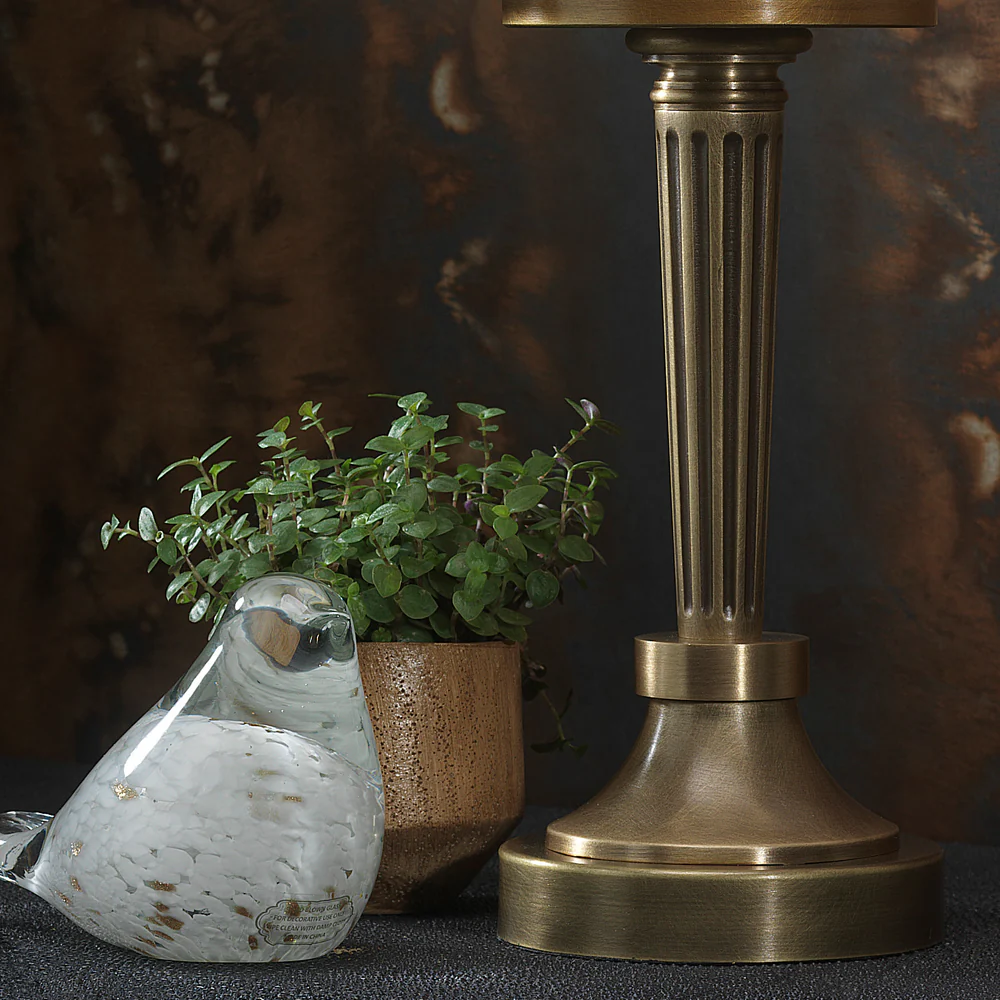 Northern Light - Chelton Rechargeable Table Lamp - Old English Brass Light Finish - 6" Pleated Drum Ivory Cotton Shade