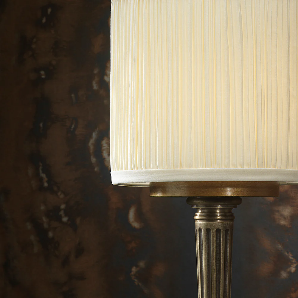 Northern Light - Chelton Rechargeable Table Lamp - Old English Brass Light Finish - 6" Pleated Drum Ivory Cotton Shade