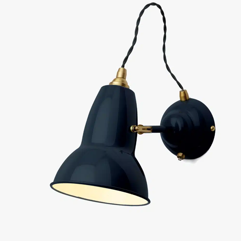 Anglepoise Light - Original 1227 Brass Wall Light Ink Blue - Ink Blue Finish - Steel Shade and Wall Plate