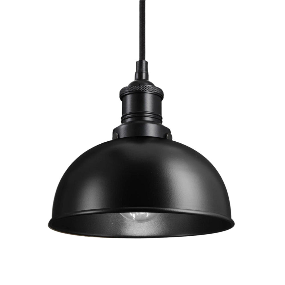 Industville - Brooklyn Dome Pendant Light - 8 Inch - Black Shade - Black Pendant Holder