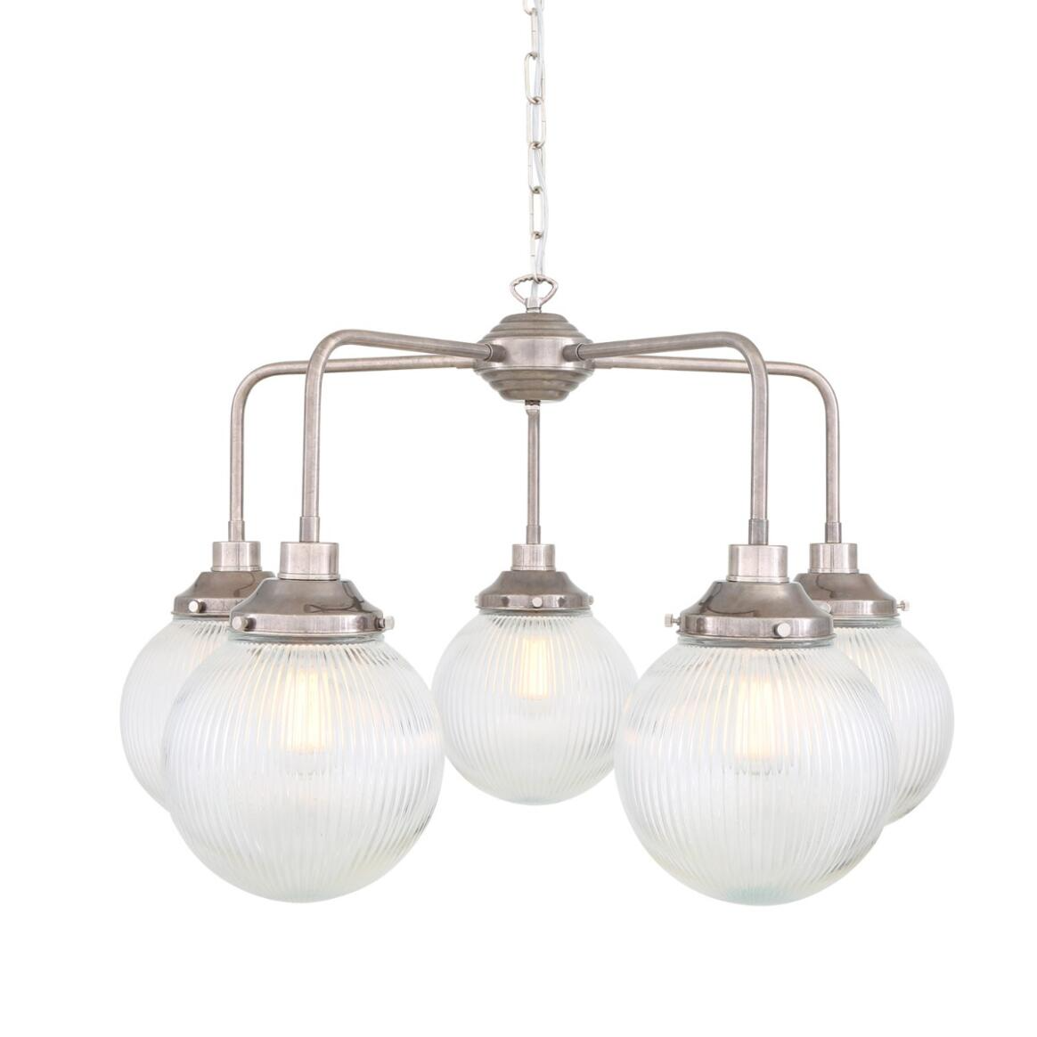 Mullan Genoa Five Light Prismatic Glass Chandelier 77cm IP20 - Antique Silver Finish