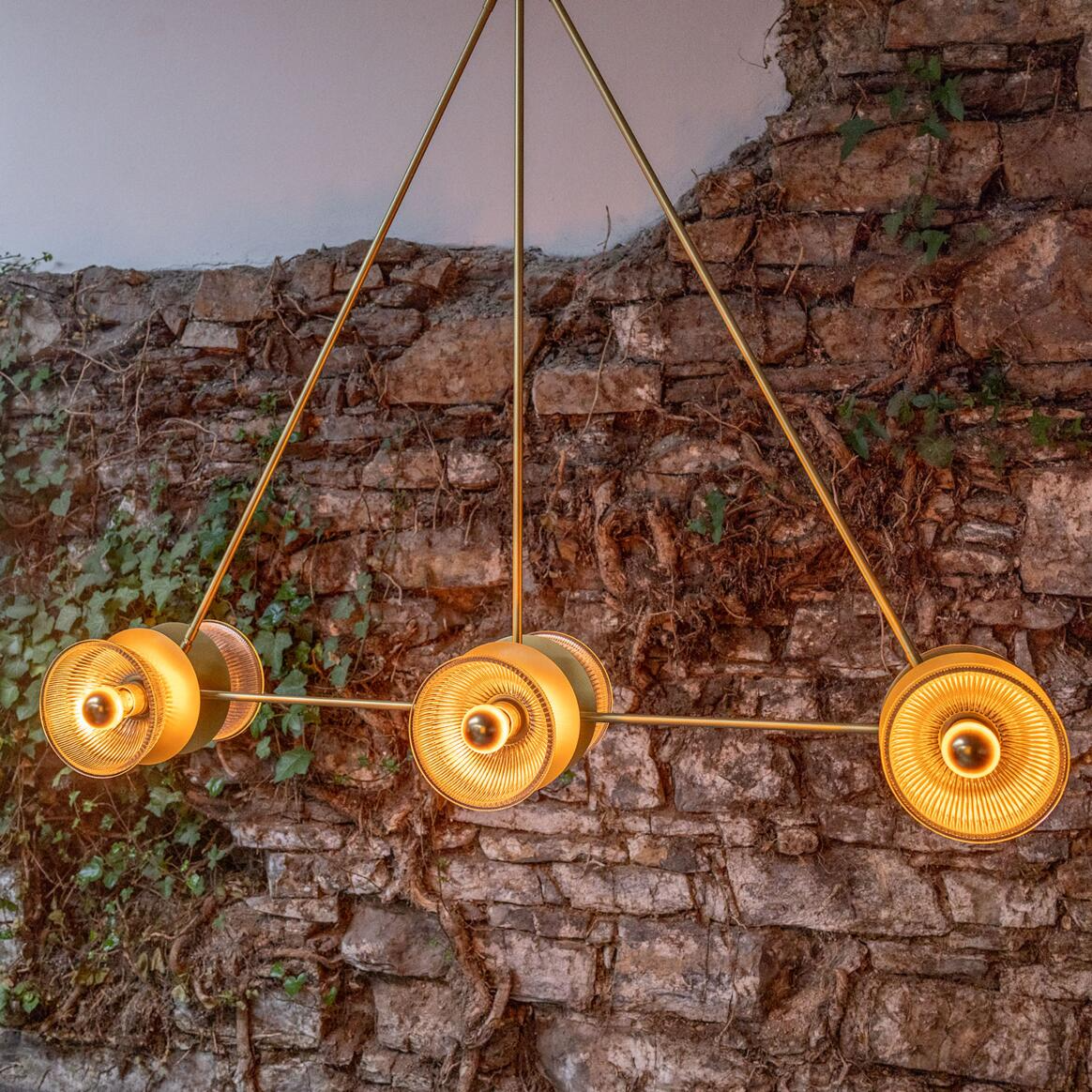 Mullan Eclipse Brass and Prismatic Glass Dish Chandelier - Satin Brass Finish