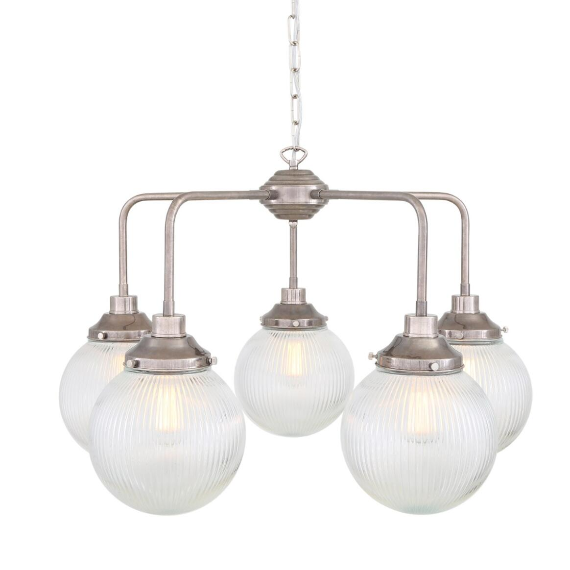 Mullan Genoa Five Light Prismatic Glass Chandelier 77cm IP20 - Antique Silver Finish