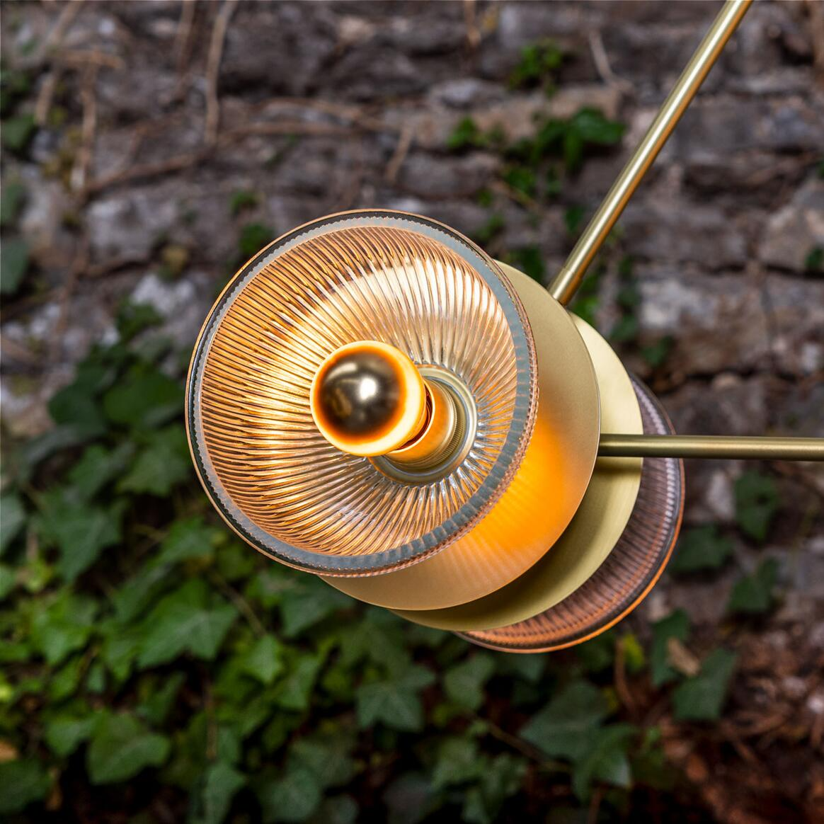 Mullan Eclipse Brass and Prismatic Glass Dish Chandelier - Satin Brass Finish