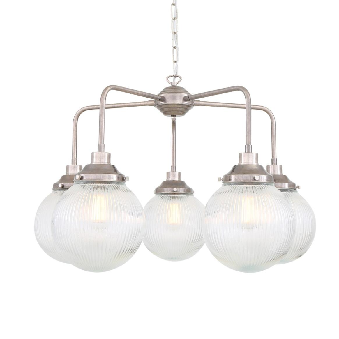 Mullan Genoa Five Light Prismatic Glass Chandelier 77cm IP20 - Antique Silver Finish