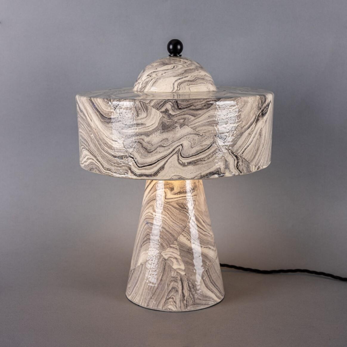 Mullan Seville Marbled Ceramic Mid-Century Modern Table Lamp - Powder Coated Matte Black Finish