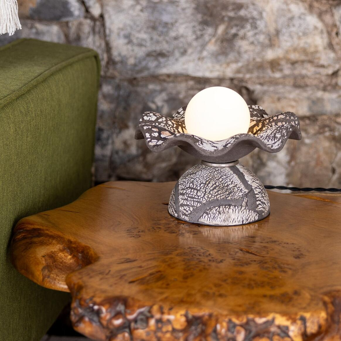 Mullan Rivale Table Lamp with Wavy Ceramic Shade Black Clay - Antique Silver Finish