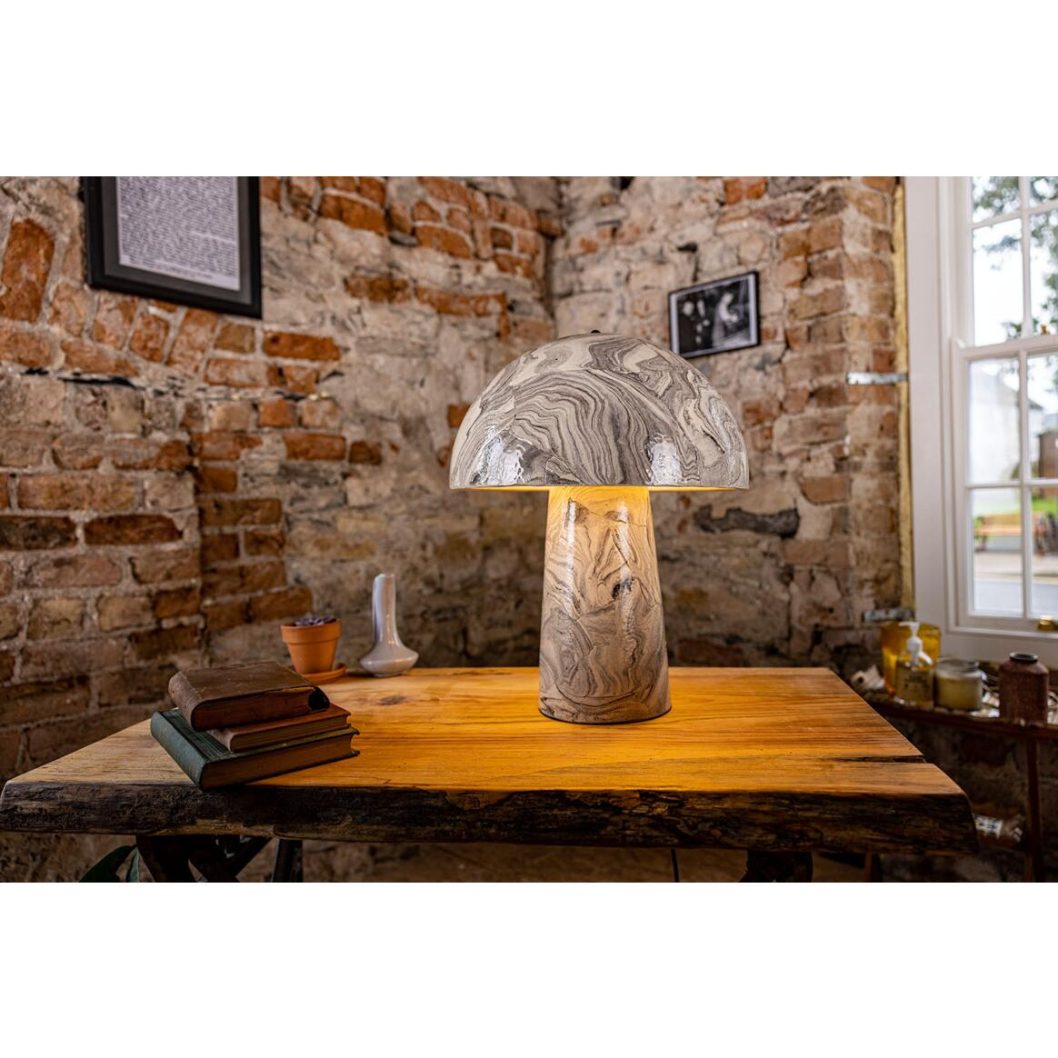 Mullan Amanita Large Marbled Ceramic Mushroom Table Lamp - Powder Coated Matte Black