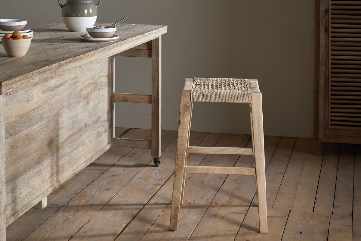 Nkuku - Aamani Mango Wood & Cord Counter Stool - Natural