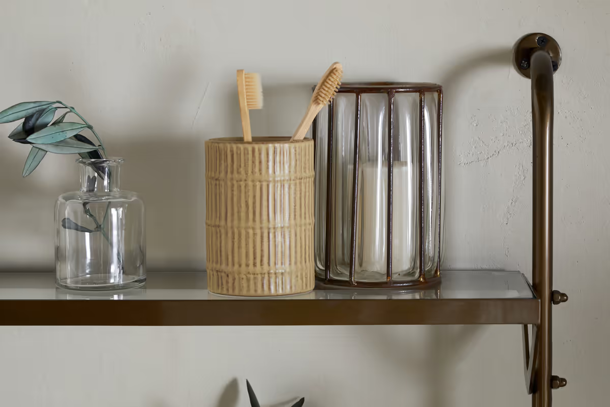 Nkuku - Karura Wall Shelves with Towel Rail - Antique Brass