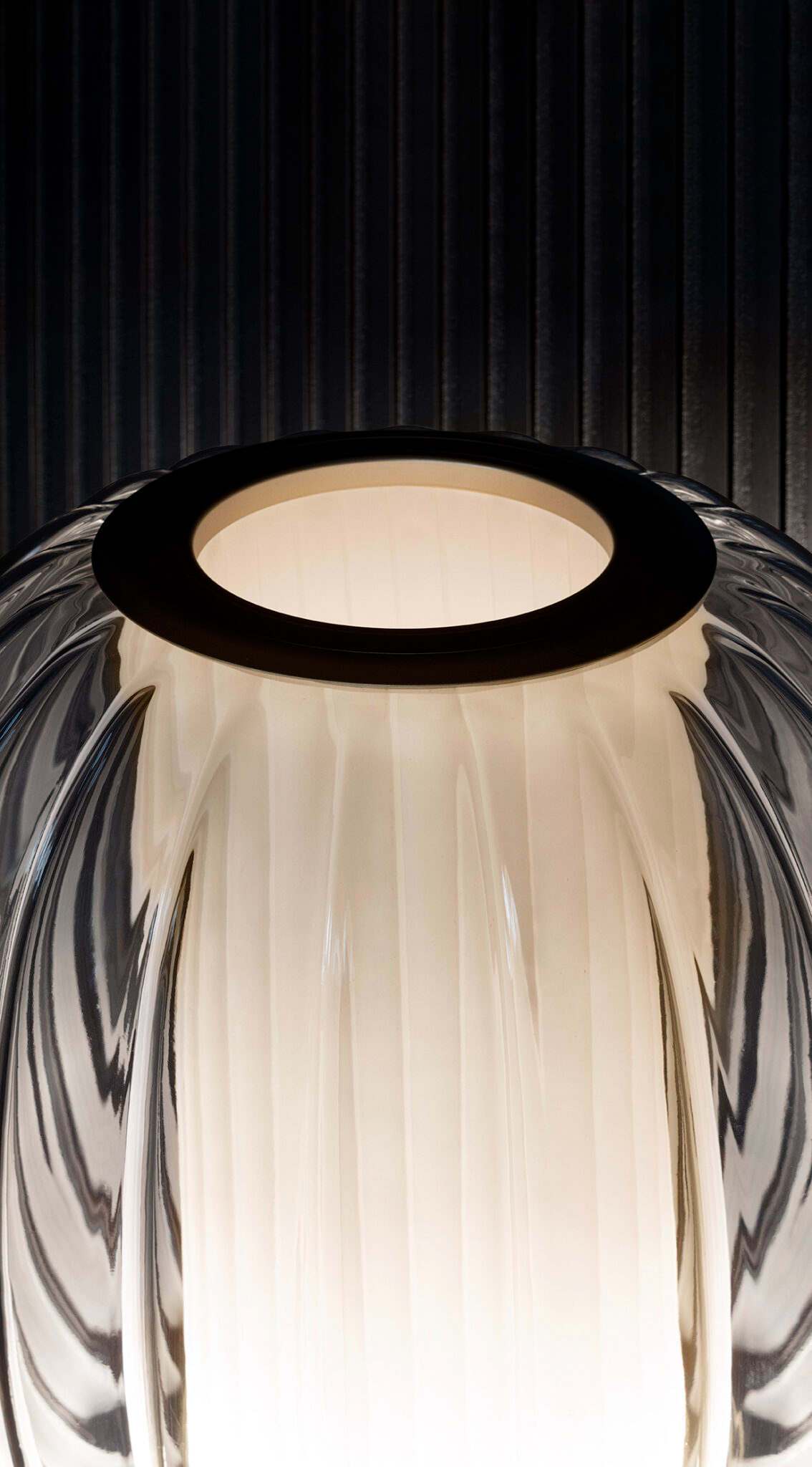 Contardi Alma Table Lamp - Champagne Frame - Clear Glass Diffuser - White Fabric Plissé Inside Diffuser