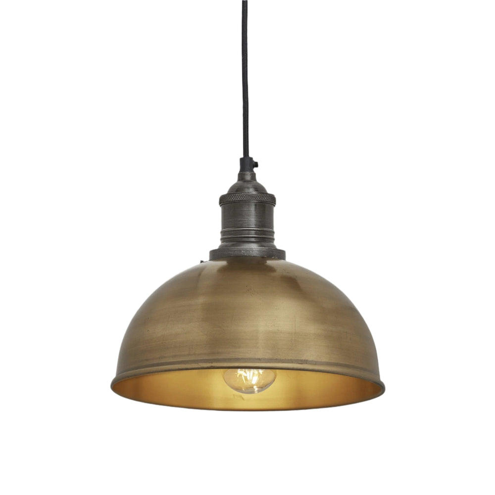 Industville - Brooklyn Dome Pendant Light - 8 Inch - Brass Shade - Pewter Pendant Holder
