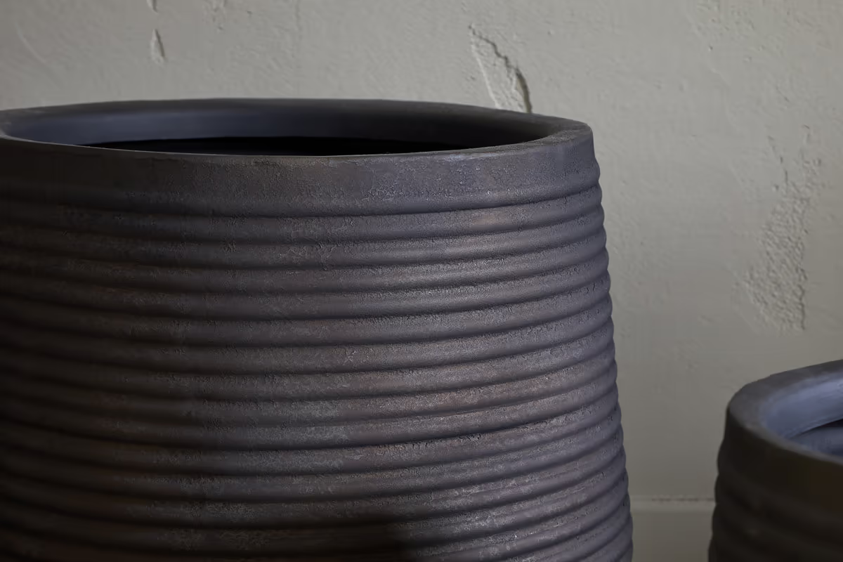 Nkuku - Lmaga Metal Grooved Planter - Aged Black - Large