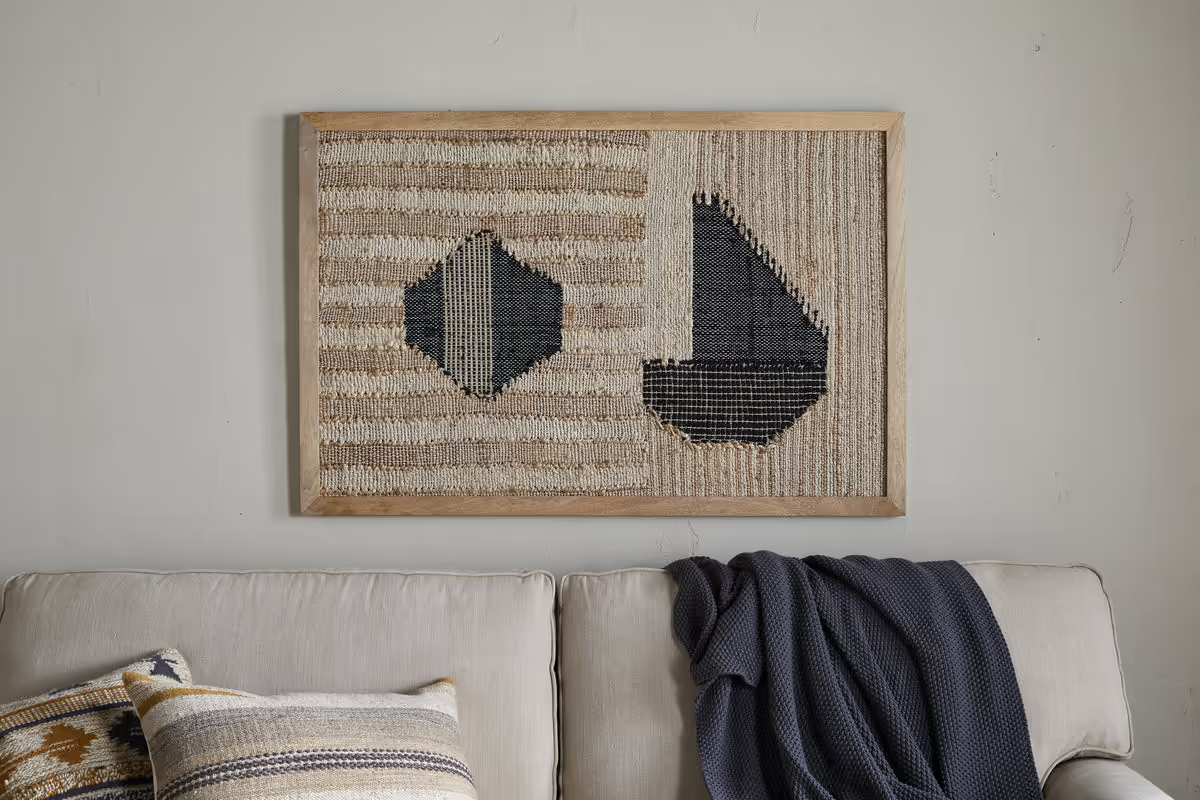 Nkuku - Kiran Large Textured Wall Art - Natural & Dark Blue
