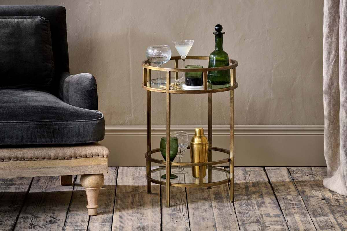 Nkuku - Nakuru Iron & Glass Drinks Table - Brass