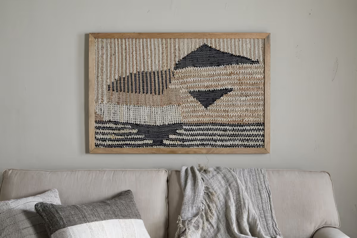 Nkuku - Birala Large Textured Wall Art - Natural & Dark Blue