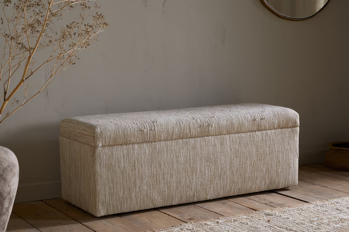 Nkuku - Aranya Cotton & Jute Upholstered Storage Bench - Natural