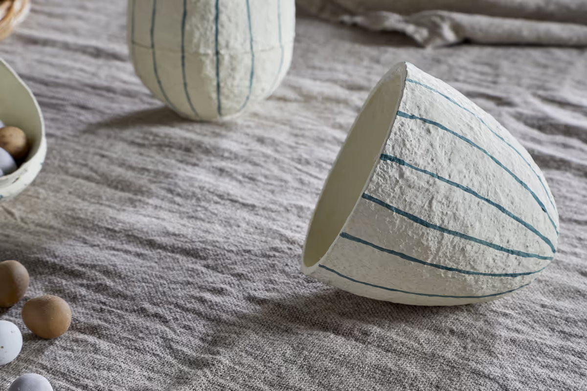 Nkuku - Surya Recycled Cotton Paper Standing Opening Egg - Teal & Cream