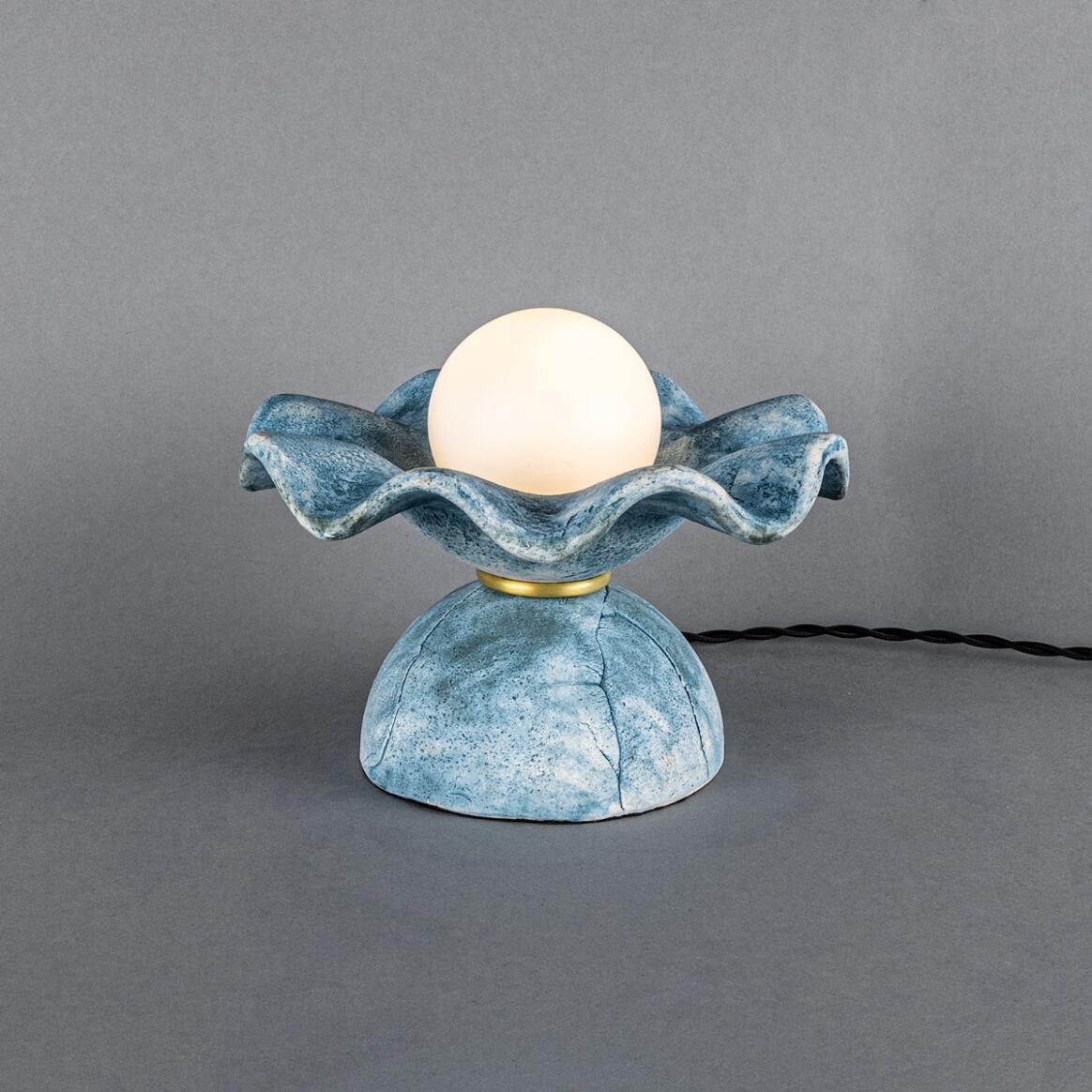 Mullan Rivale Table Lamp with Wavy Ceramic Shade Blue Earth - Satin Brass Finish
