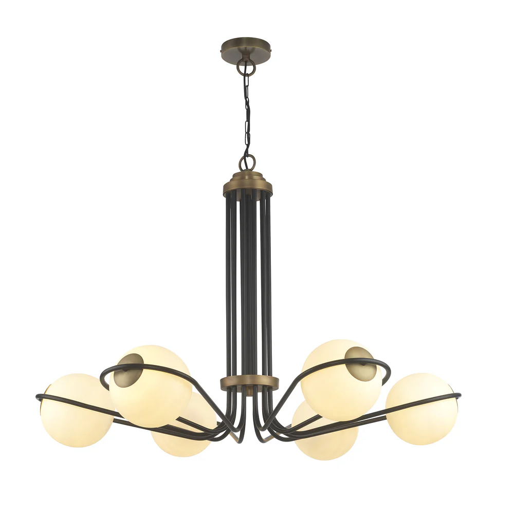 Northern Light - Genoa Chandelier Ceiling Lights - Matt Black Medium Antique Finish - Matt Opal Sphere Shade