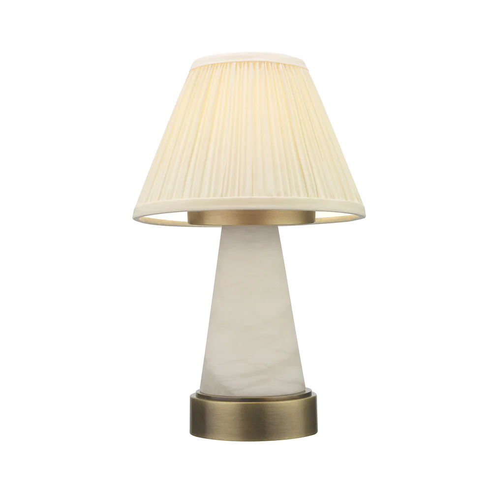Northern Light - Sarina Rechargeable Table Lamp - Old English Brass Light Finish - 6" Pleated Empire Ivory Cotton Shade