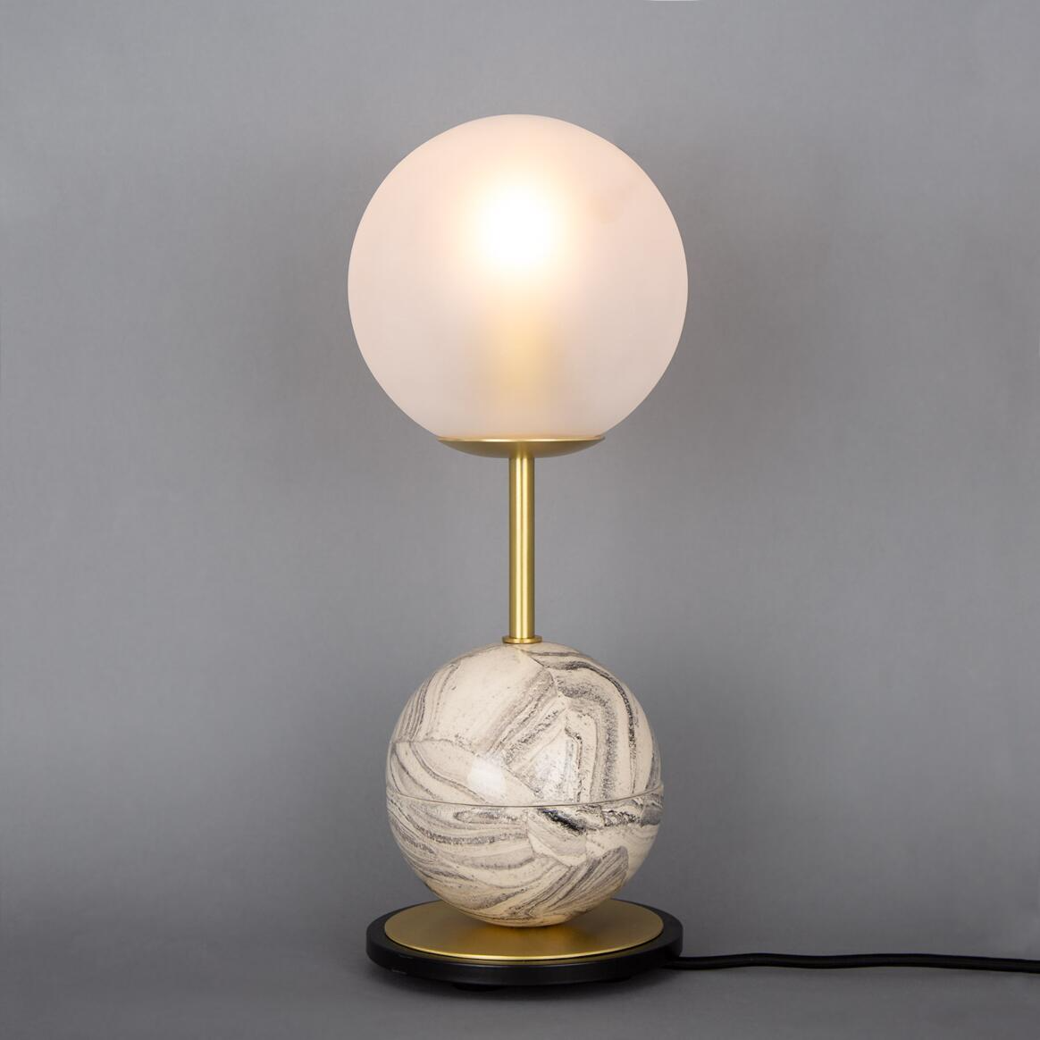 Mullan Zapp Marbled Ceramic Glass Ball Table Lamp - Satin Brass Finish