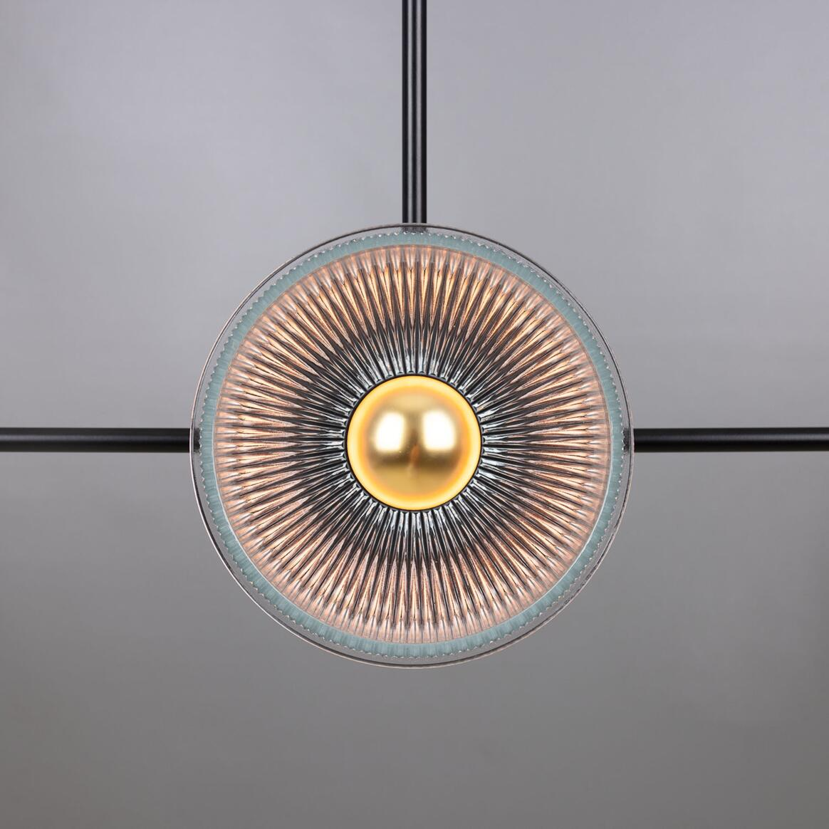 Mullan Eclipse Brass and Prismatic Glass Dish Chandelier - Powder-Coated Matte Black Finish