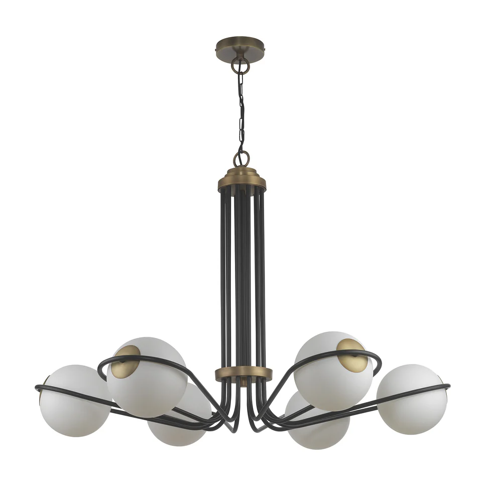 Northern Light - Genoa Chandelier Ceiling Lights - Matt Black Medium Antique Finish - Matt Opal Sphere Shade