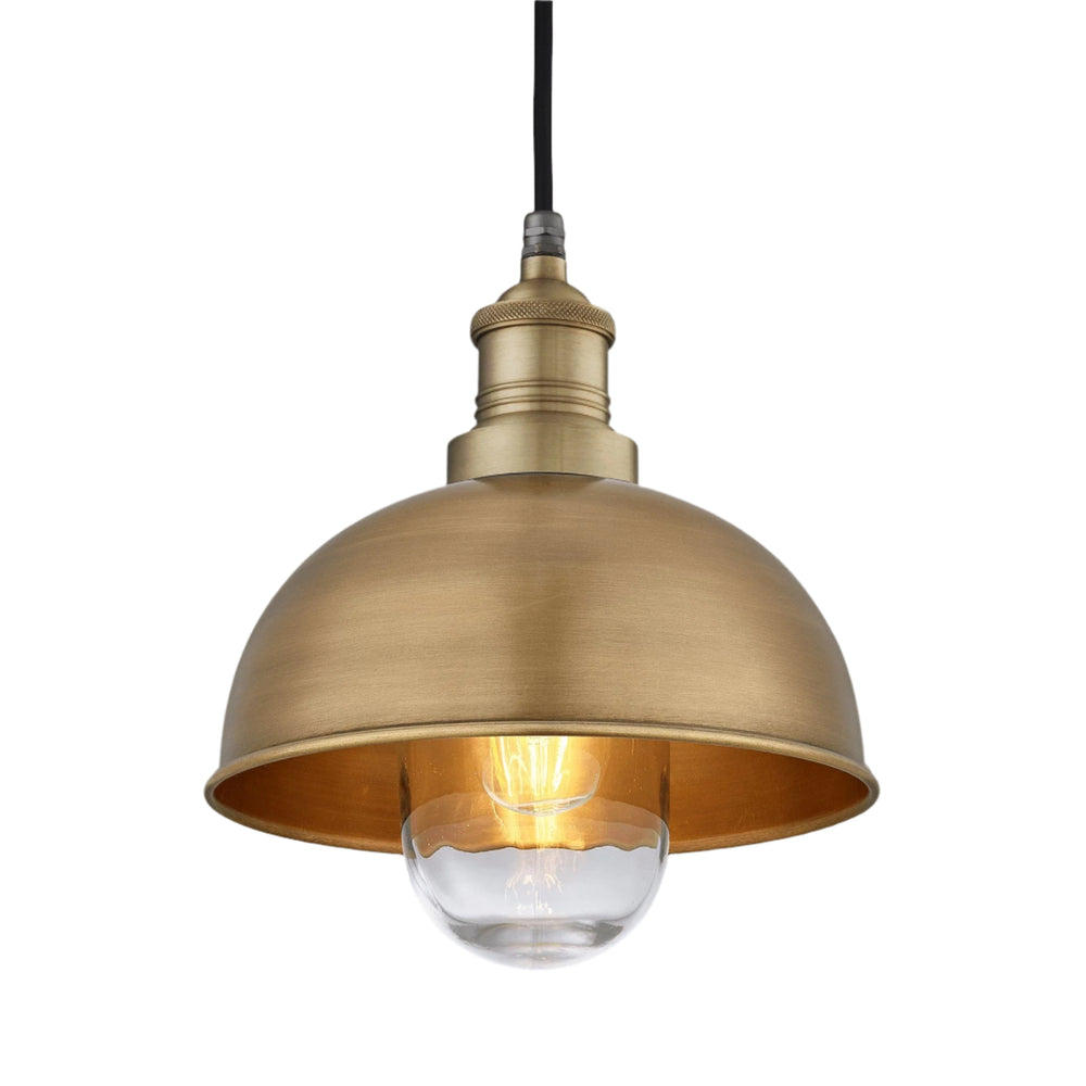 Industville - Brooklyn Outdoor & Bathroom Dome Pendant Light - 8 Inch - Brass Shade - Brass Pendant Holder