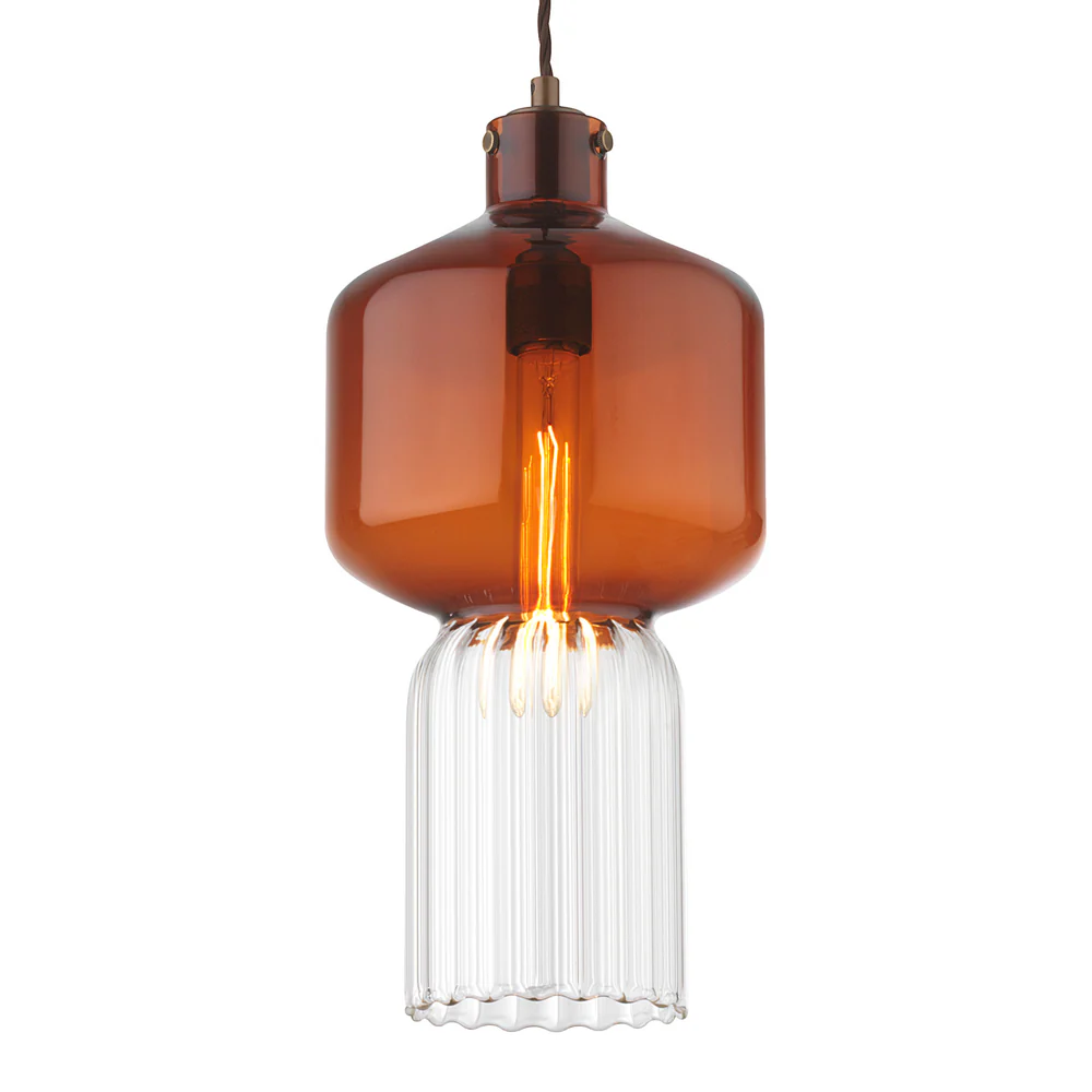 Northern Light - Corvus Pendant Ceiling Lights - Rich Bronze Finish - Amber Glass Shade