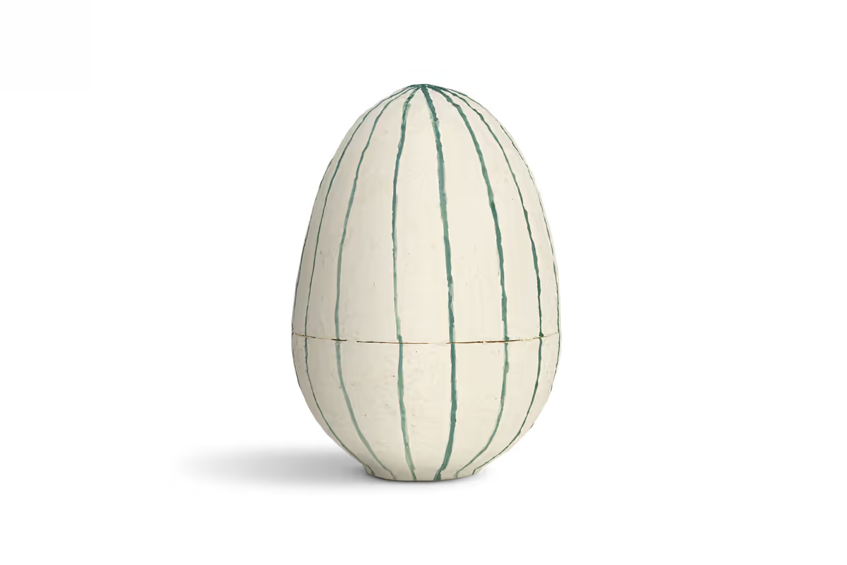 Nkuku - Surya Recycled Cotton Paper Standing Opening Egg - Teal & Cream