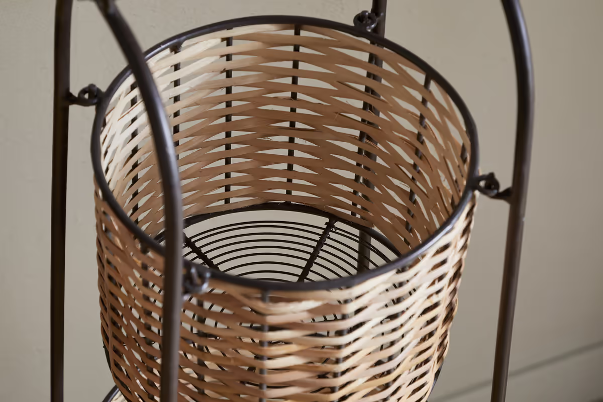 Nkuku - Montali Iron & Rattan Three-Tiered Storage Stand - Natural
