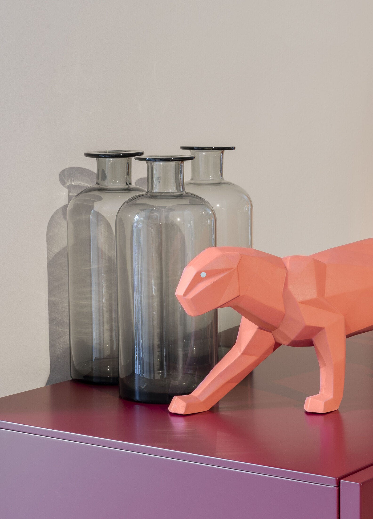 Lladró - Panther Sculpture - Coral Matte