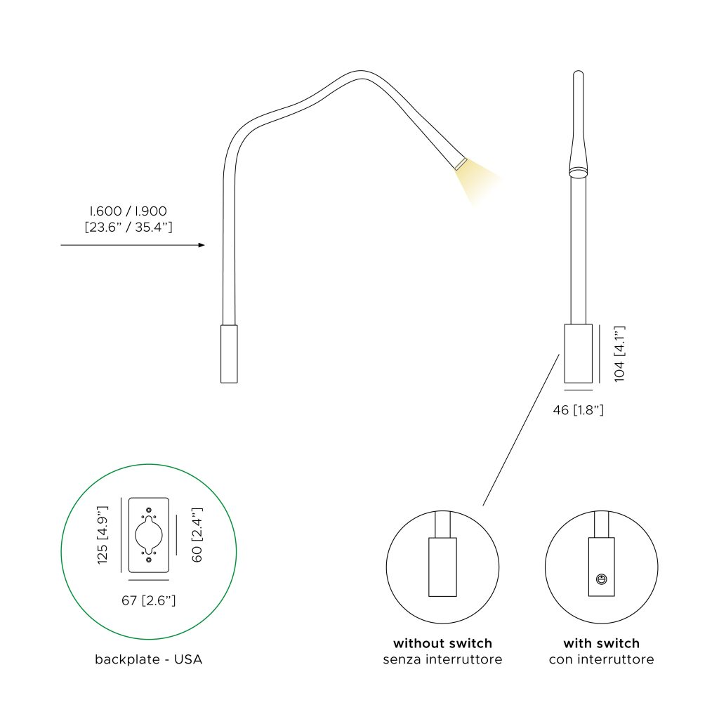 Contardi Lighting Flexiled wall Lamp - l.900 - Satin Nickel - Braided Steel Mesh - With Switch