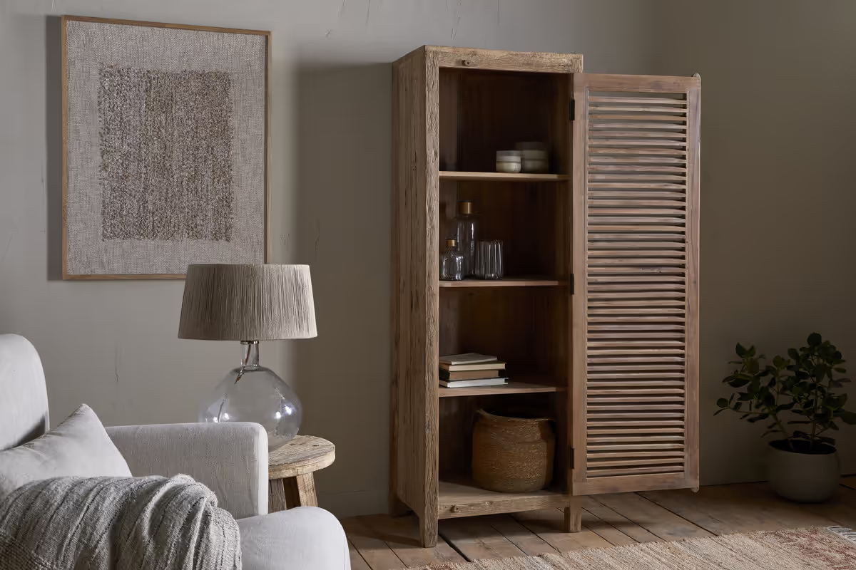 Nkuku - Ibo Reclaimed Wood Slatted Tall Cabinet - Natural
