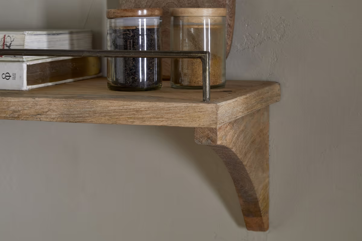 Nkuku - Meera Mango Wood & Iron Gallery Shelf - Natural - Small