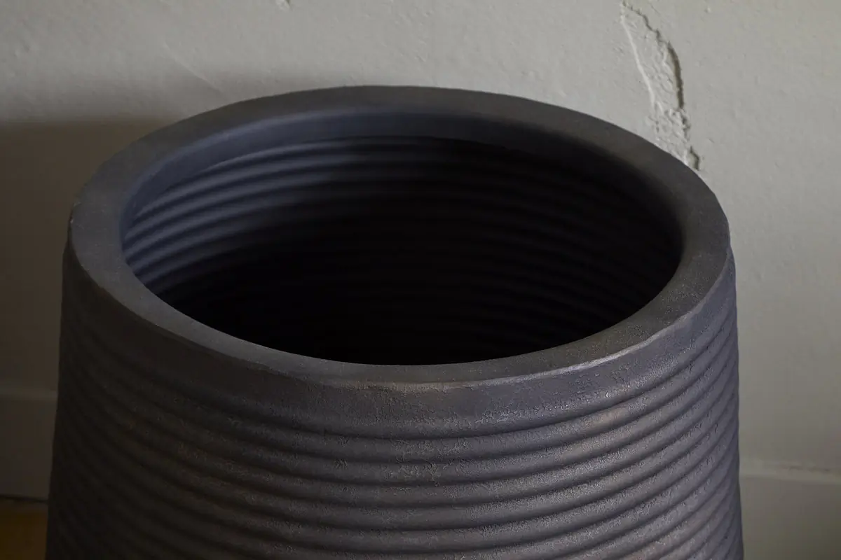Nkuku - Lmaga Metal Grooved Planter - Aged Black - Large
