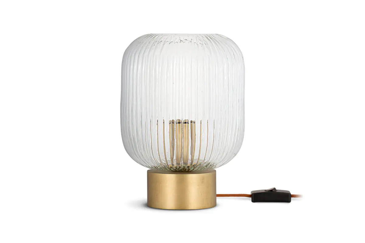 Nkuku - Rizal Fluted Glass Bedside Table Lamp - Antique Brass & Clear