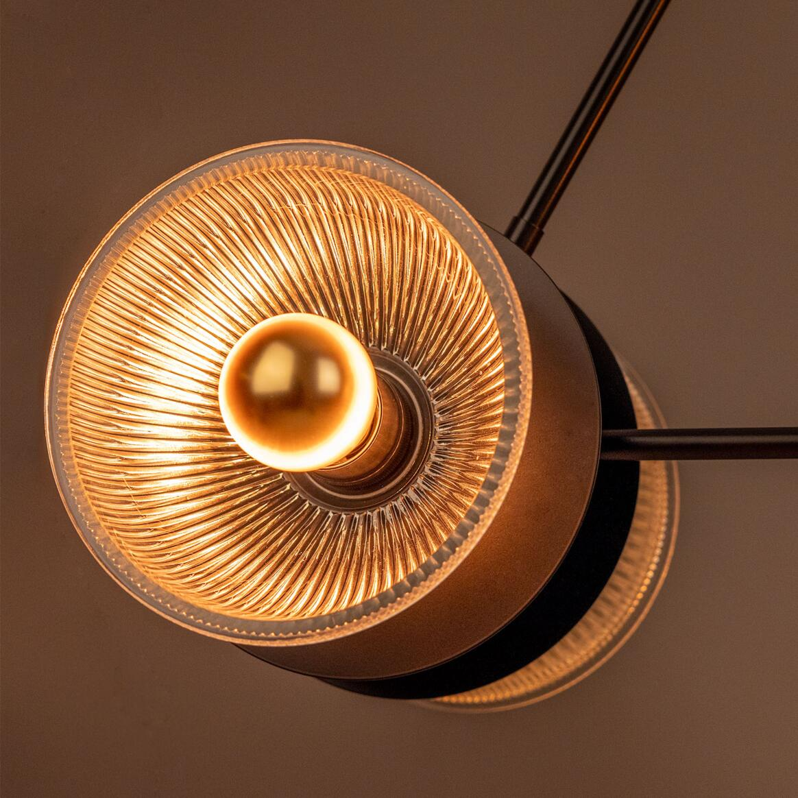 Mullan Eclipse Brass and Prismatic Glass Dish Chandelier - Powder-Coated Matte Black Finish